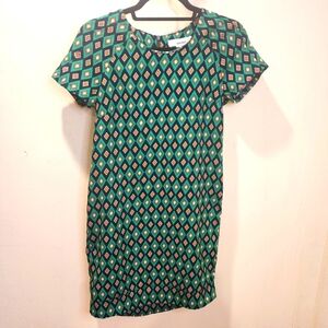 Sans Souci Green Puff Sleeve Mini Dress Novelty Print Size XS/S